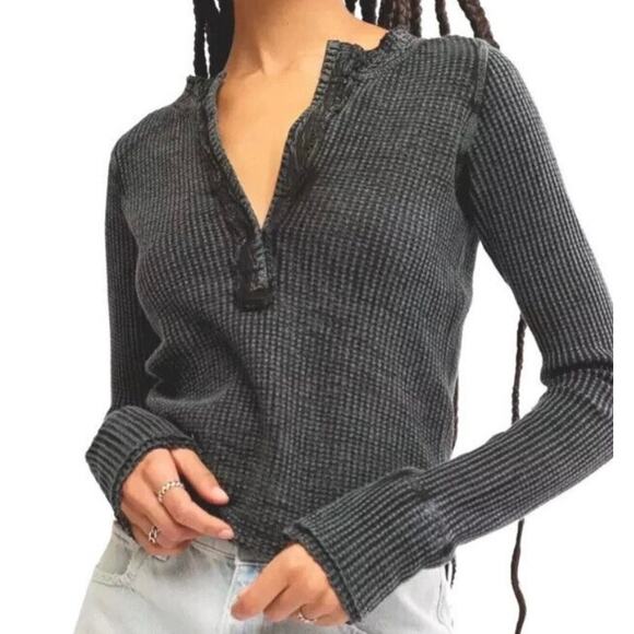 Free People Colt Thermal Henley Waffle Knit Top XS Small Boho 90s Y2K Feminine - Picture 1 of 9